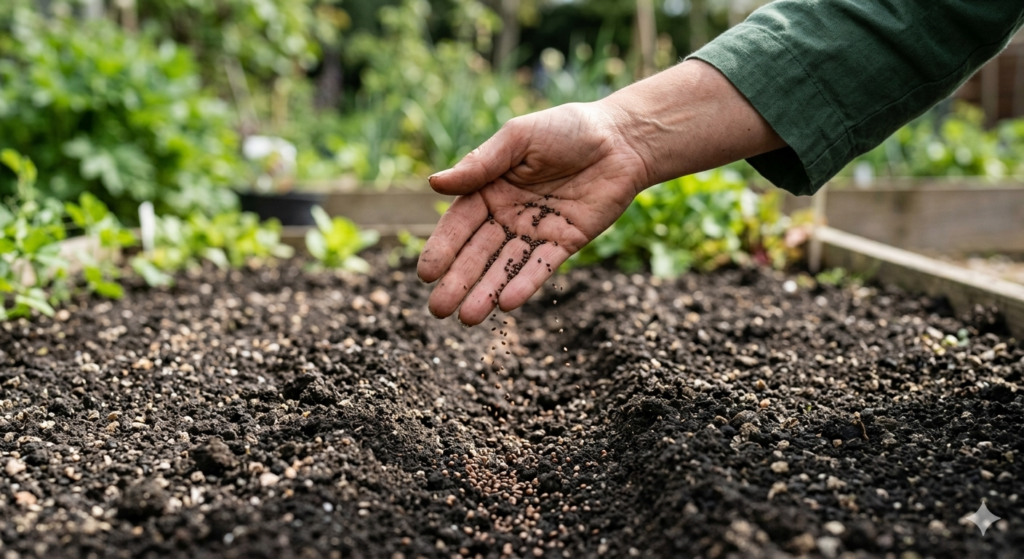 Sowing gypsophila elegans seeds in well-drained, alkaline garden soil.