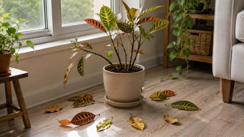 Croton plant dropping leaves after environmental stress