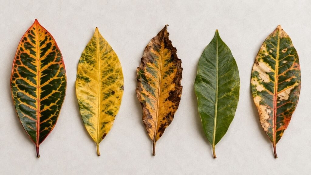 Croton leaf problems including yellow leaves brown edges and fading color