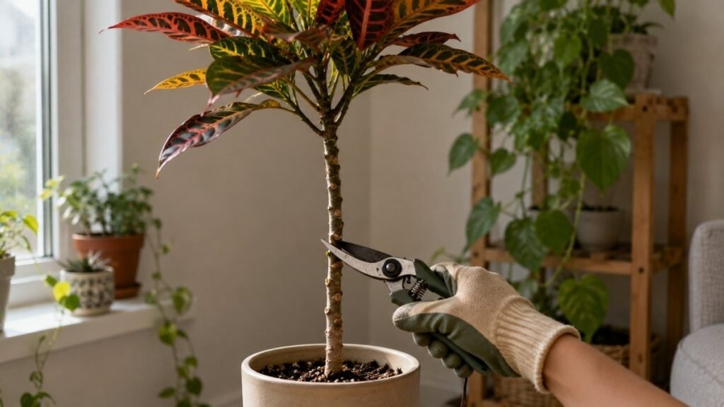 How to prune a leggy croton plant to encourage bushier growth